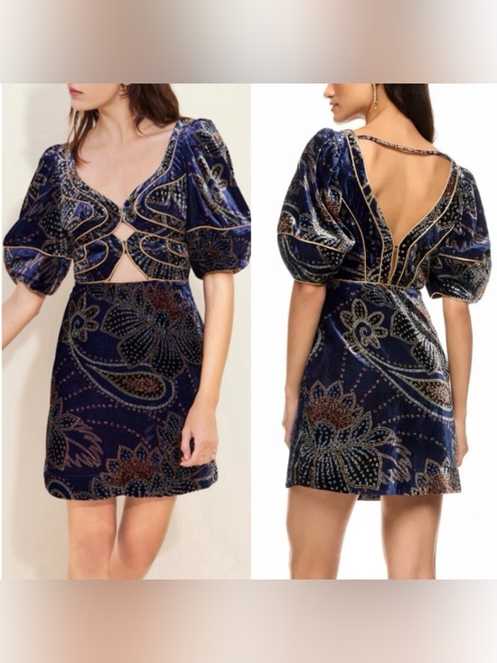 FARM Rio Dresses & Skirts - Farm Rio blue floral glam scarf velvet mini dress